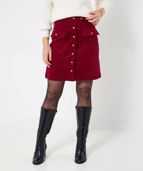 Charming Cord Button Front Mini Skirt: Berry / 12