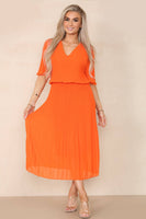 Plain Plissee Layered Midaxi Dress: NAVY / SM