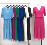 Plain Plissee Layered Midaxi Dress: NAVY / SM