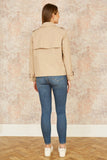 Yumi Beige Cropped Trench Jacket With Pockets and Check Lining: Beige / 12