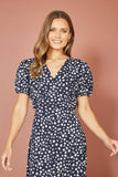 Yumi Navy Spot Midi Tea Dress: Navy / 8