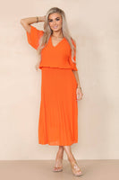 Plain Plissee Layered Midaxi Dress: NAVY / SM