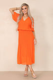 Plain Plissee Layered Midaxi Dress: NAVY / SM