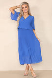 Plain Plissee Layered Midaxi Dress: NAVY / SM