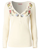 Exquisite Embroidered Henley Top: Cream / 12