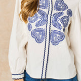 Embroidered Hearts Long Sleeve Cotton Shirt in White: Medium (UK 12-14)
