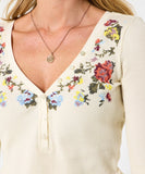 Exquisite Embroidered Henley Top: Cream / 14