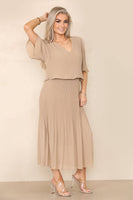 Plain Plissee Layered Midaxi Dress: NAVY / SM