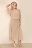 Plain Plissee Layered Midaxi Dress: NAVY / SM