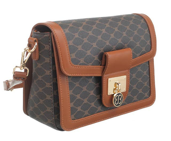 MONOGRAM FLAP OVER CROSS BODY BAG: Coffee