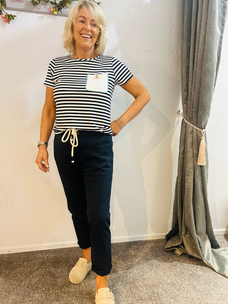 Navy chino style trousers