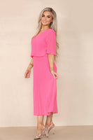 Plain Plissee Layered Midaxi Dress: NAVY / SM