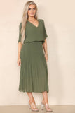 Plain Plissee Layered Midaxi Dress: NAVY / SM