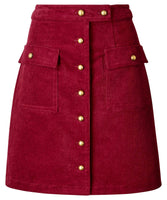 Charming Joe Brown Cord Button Front Mini Skirt: Berry / 14