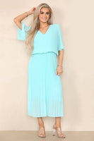Plain Plissee Layered Midaxi Dress: NAVY / SM