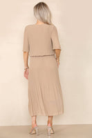 Plain Plissee Layered Midaxi Dress: NAVY / SM