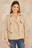 Yumi Beige Cropped Trench Jacket With Pockets and Check Lining: Beige / 12