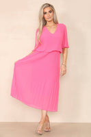 Plain Plissee Layered Midaxi Dress: NAVY / SM