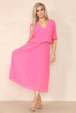 Plain Plissee Layered Midaxi Dress: NAVY / SM