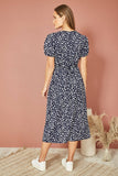Yumi Navy Spot Midi Tea Dress: Navy / 8