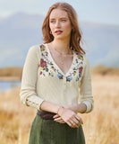 Exquisite Embroidered Henley Top: Cream / 8