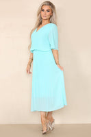 Plain Plissee Layered Midaxi Dress: NAVY / SM