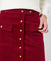 Charming Joe Brown Cord Button Front Mini Skirt: Berry / 14