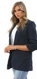 Navy ruched sleeve blazer