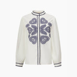 Embroidered Hearts Long Sleeve Cotton Shirt in White: Medium (UK 12-14)