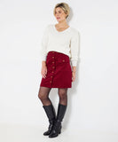 Charming Joe Brown Cord Button Front Mini Skirt: Berry / 14