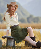 Exquisite Embroidered Henley Top: Cream / 14