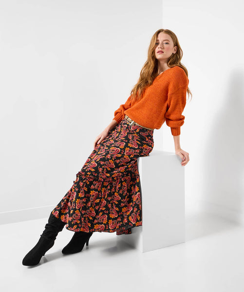 Perfect Paisley Asymmetric Midi Skirt: Orange / 14