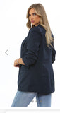 Navy ruched sleeve blazer