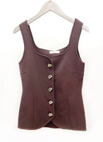 Fine Knit Square Neck Button Front Top brown