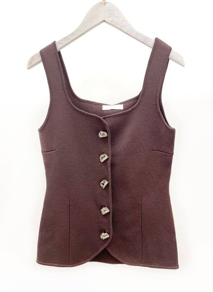 Fine Knit Square Neck Button Front Top brown