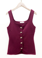 Fine Knit Square Neck Button Front Top wine