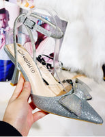 Silver kitten heel sling back