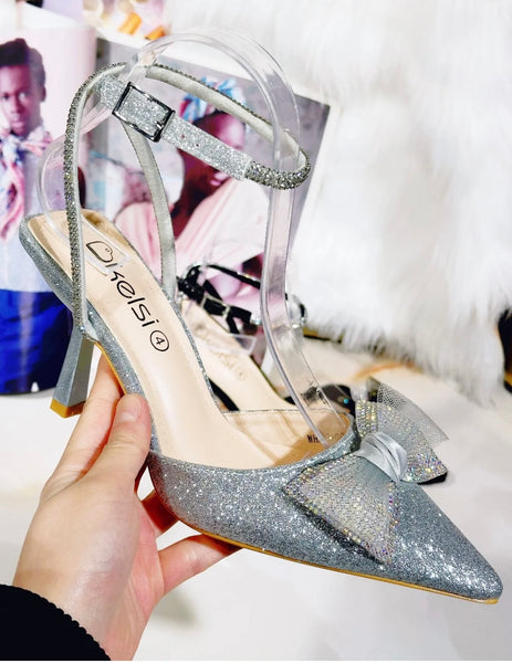 Silver kitten heel sling back