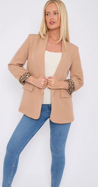 Camel leopard blazer