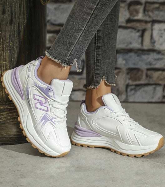 Chunky lace up trainers lilac size up