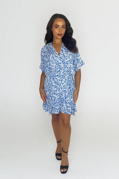 FLORAL PRINT SHORT VISCOSE FRILL DRESS