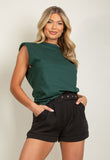 Dark Green Sleeveless Top With Shoulder Pad