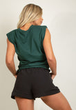 Dark Green Sleeveless Top With Shoulder Pad