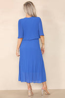 Plain Plissee Layered Midaxi Dress: NAVY / SM