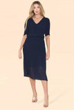 Plain Plissee Layered Midaxi Dress: NAVY / SM