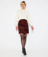 Hattie Printed Cord Button Front Mini Skirt: Berry / 14