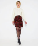 Hattie Printed Cord Button Front Mini Skirt: Berry / 14
