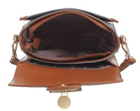 MONOGRAM FLAP OVER CROSS BODY BAG: Coffee
