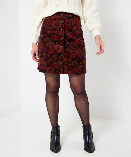 Hattie Printed Cord Button Front Mini Skirt: Berry / 12
