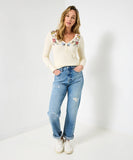 Exquisite Embroidered Henley Top: Cream / 8